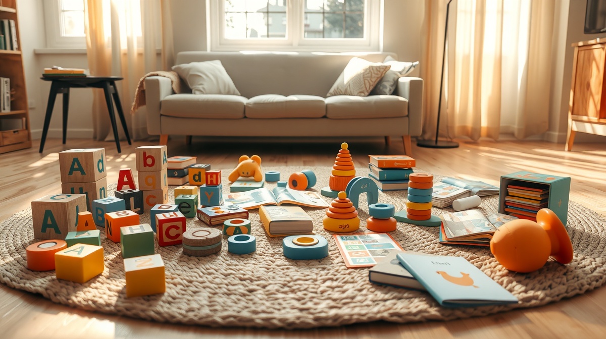 A mother and 4-year-old child sitting on a living room floor surrounded by color