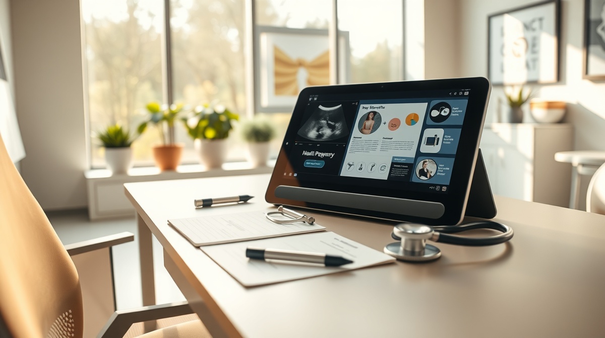 Pregnant woman in her second trimester sitting across from a healthcare provider