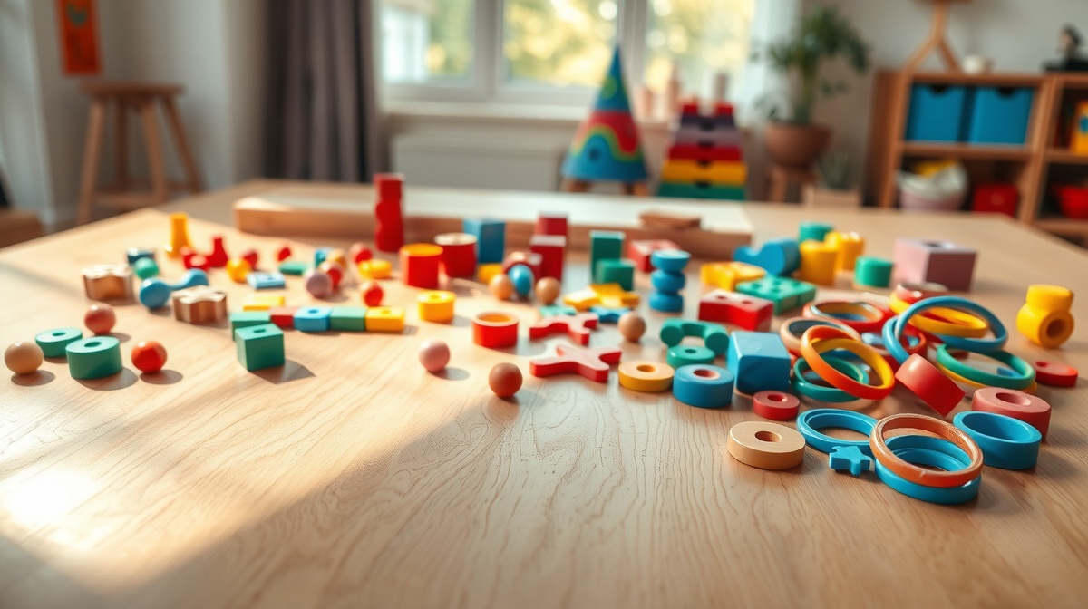 A 4-year-old child's hands working with colorful manipulatives and counting mate