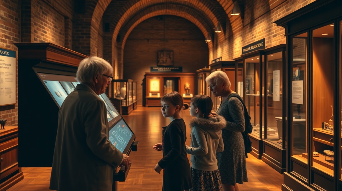 A family visiting a local historical museum or landmark, children engaged with i
